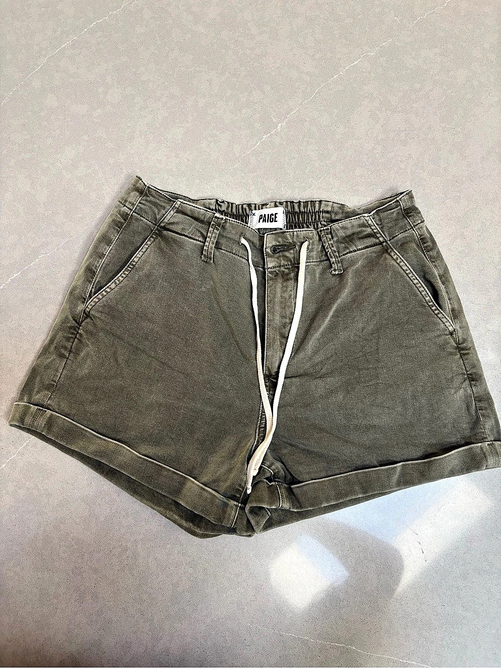 Paige Christy Drawstring Twill Short in Vintage Ivy Green